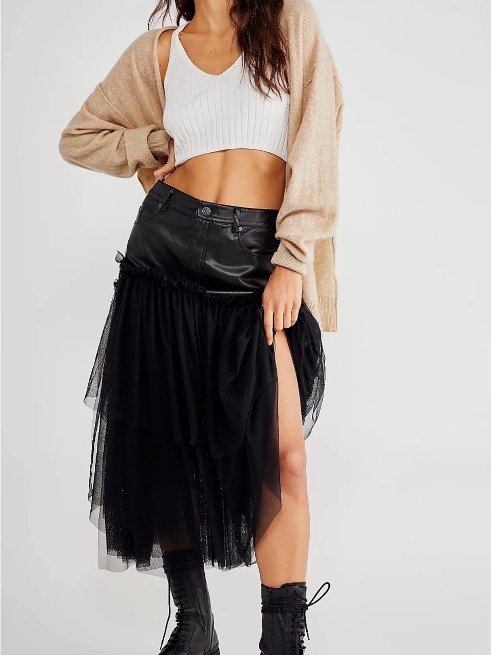Free People Black Leather Ruffled Layered Ragdoll Tutu Skirt - 6